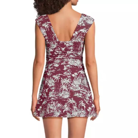 NWT Women's Land's End Smoothing Square Neck Ruched Swim Dress Swimsuit Sz 18 - Picture 2 of 8